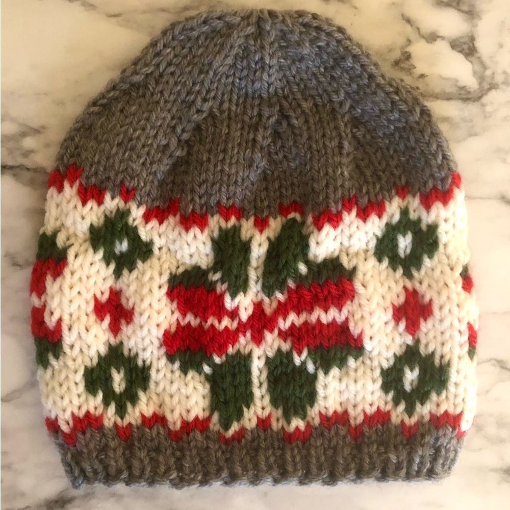 Fair Isle knit beanie in holiday colors